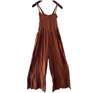 Natural Life Cotton Lagenlook Wide Leg Jumpsuit Small Boho Rust Overalls Pockets